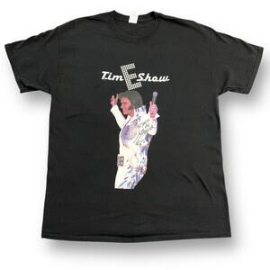 Tim E Show Unisex T Shirt Elvis Theme Graphic Print Black Cotton Signed Large